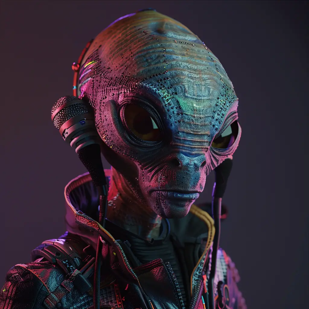 A screenshot of Free Avatar: Alien Logistician with Boyband Microphone