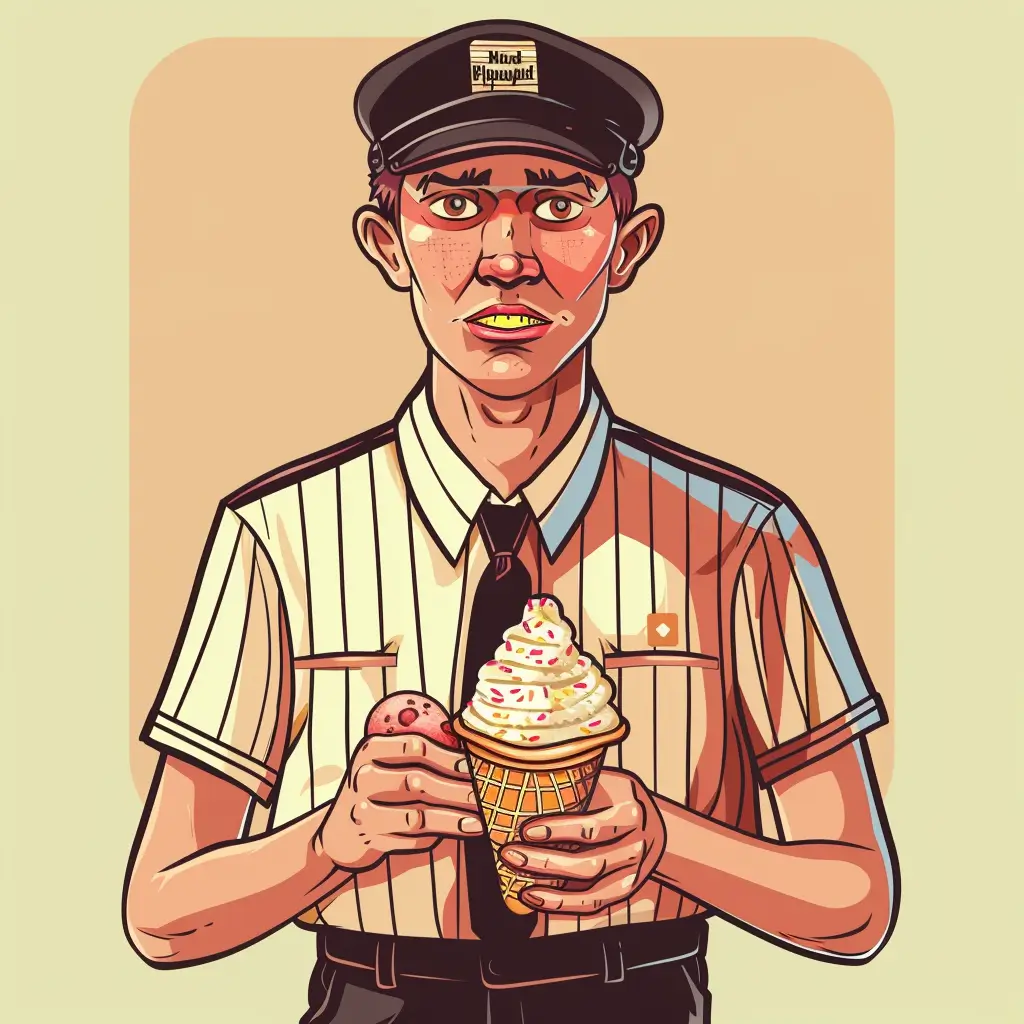 A screenshot of Free Avatar: AI generated Umpire/Referee eating ice cream