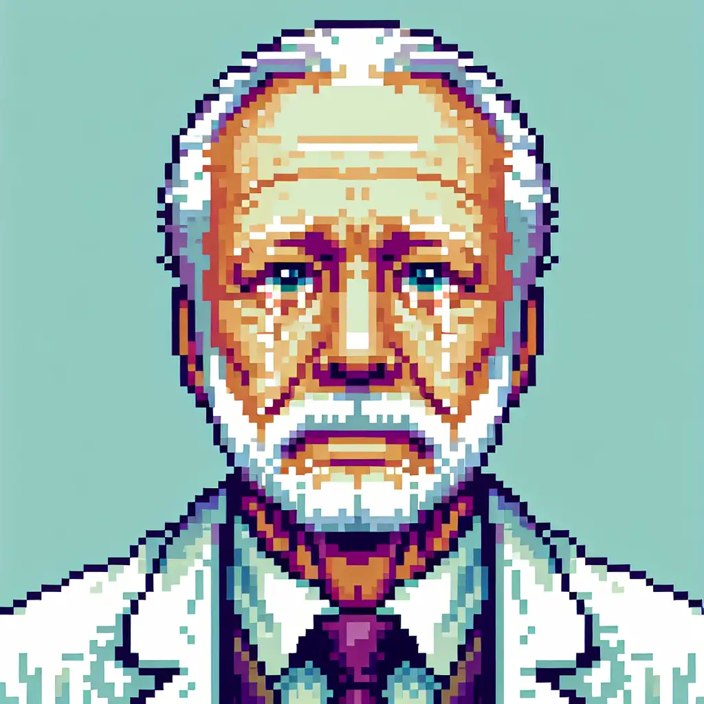 A screenshot of Free Avatar: Emotional Elderly Pharmacist 8-bit Pixel Art