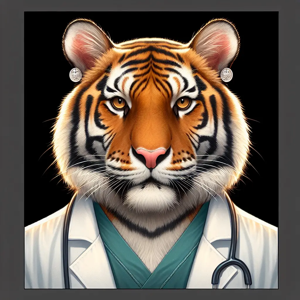 A screenshot of Free Avatar: Tiger Veterinarian with Earrings