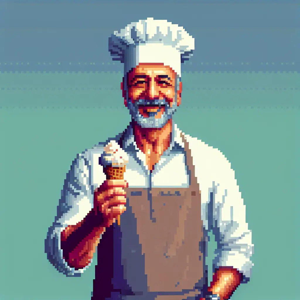 A screenshot of Free Avatar: Middle-Eastern Baker Enjoying Ice-Cream