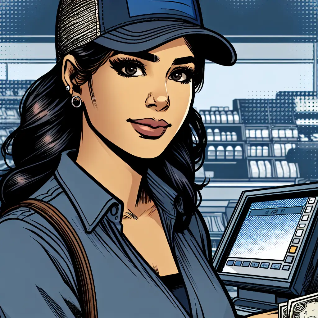 A screenshot of Free Avatar: South Asian Woman Cashier in Comic Book Style