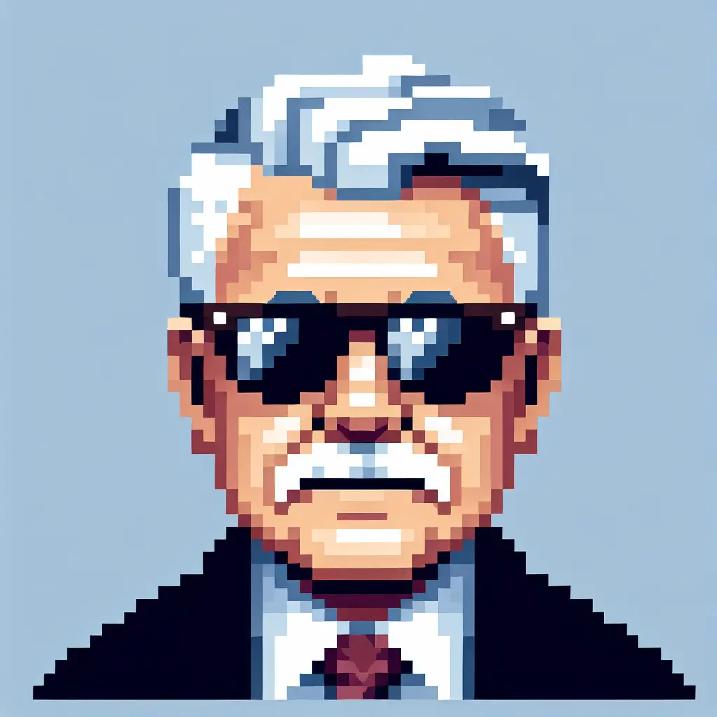 A screenshot of Free Avatar: Stylish Elderly Event Planner in 8-Bit Pixel Art