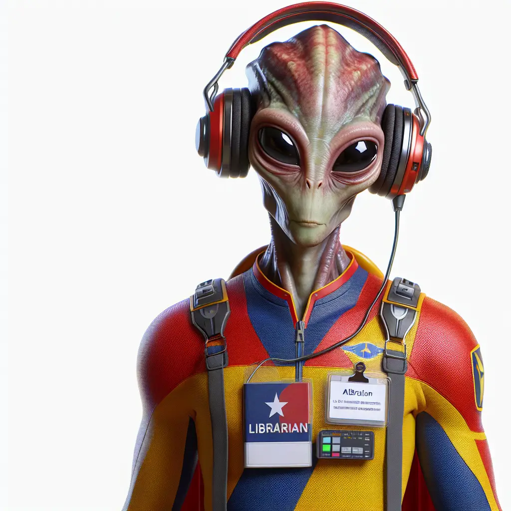 A screenshot of Free Avatar: AI Generated Superhero Librarian Alien