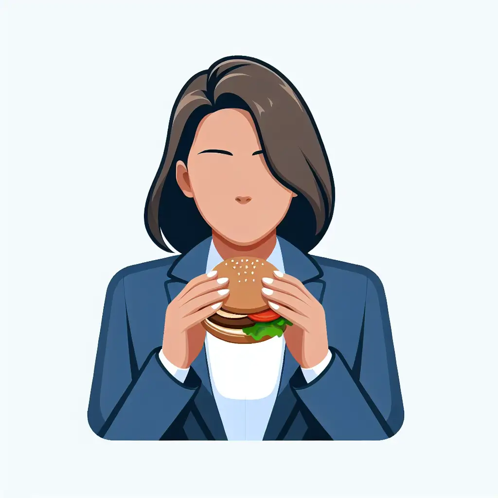 A screenshot of Free Avatar: Professional Woman Social Worker Eating Hamburger