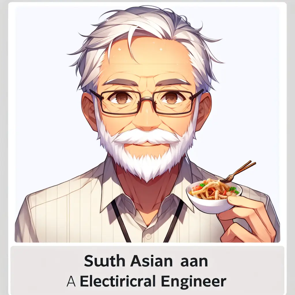 A screenshot of Free Avatar: Elderly South Asian Electrical Engineer Anime Style Avatar