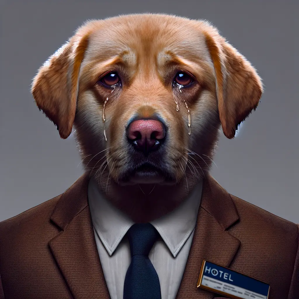 A screenshot of Free Avatar: Sad Dog Hotel Manager AI Avatar