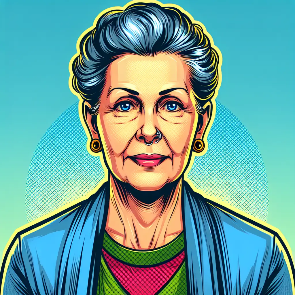 A screenshot of Free Avatar: Elderly Woman Software Developer in Comic Book Style