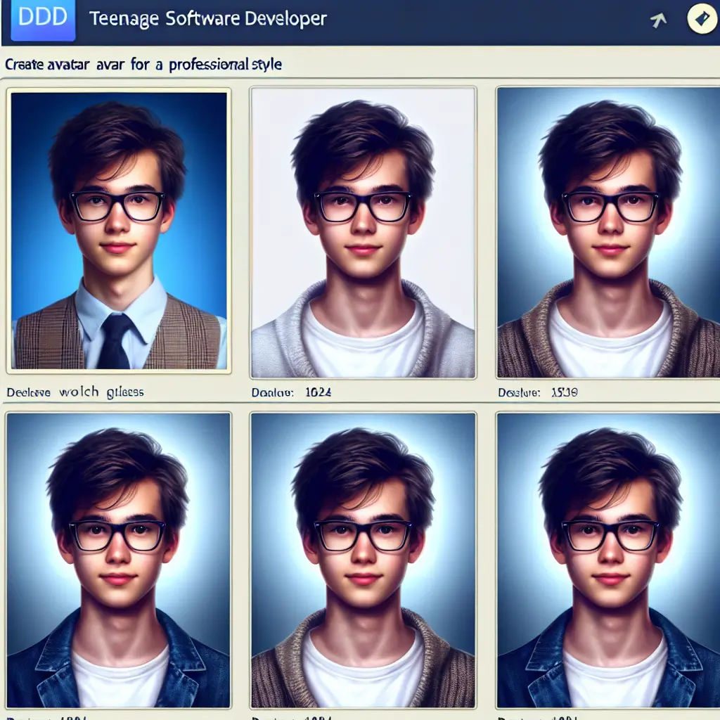 A screenshot of Free Avatar: Teenage Software Developer with Glasses