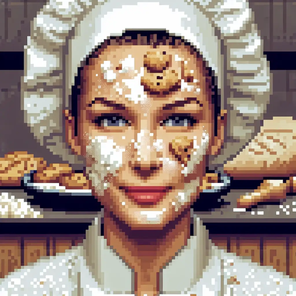 A screenshot of Free Avatar: 8-Bit Pixel Art Baker Woman