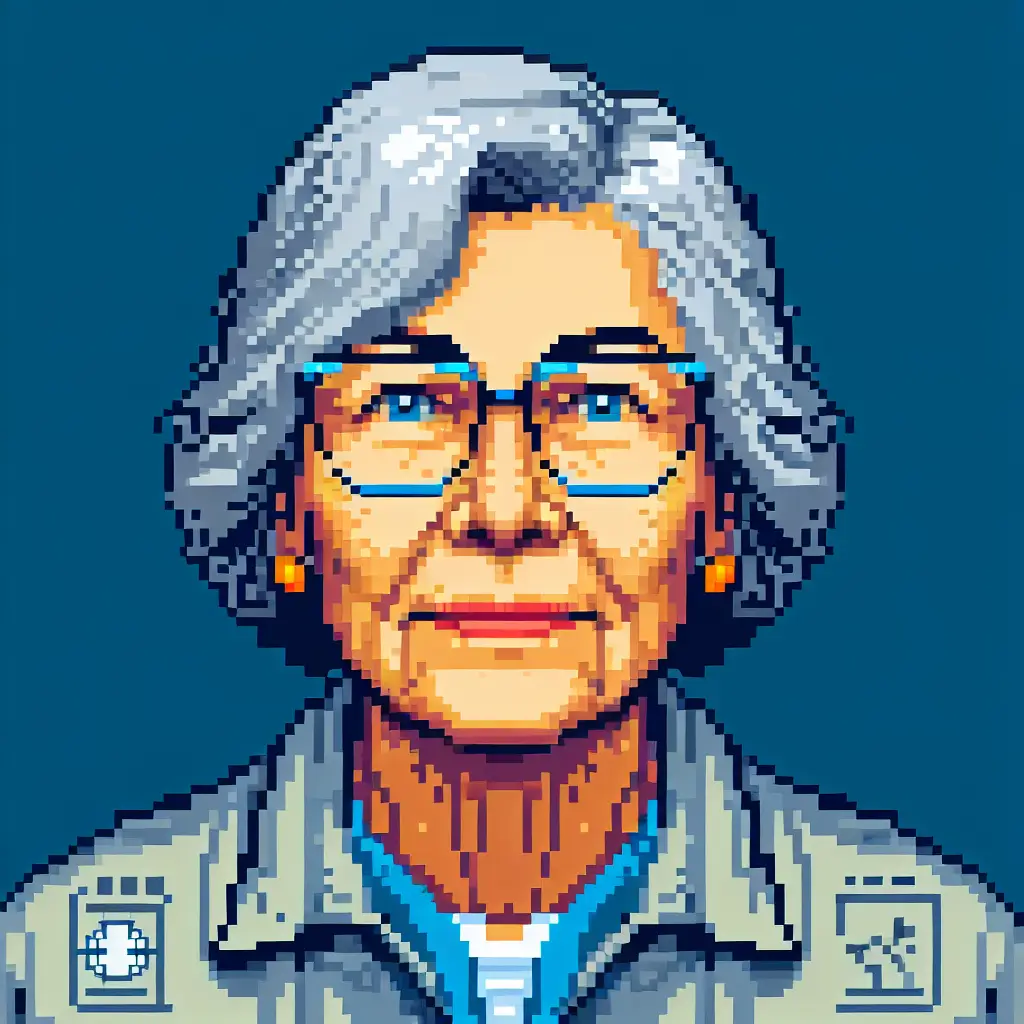 A screenshot of Free Avatar: Elderly Civil Engineer 8-Bit Pixel Art Portrait