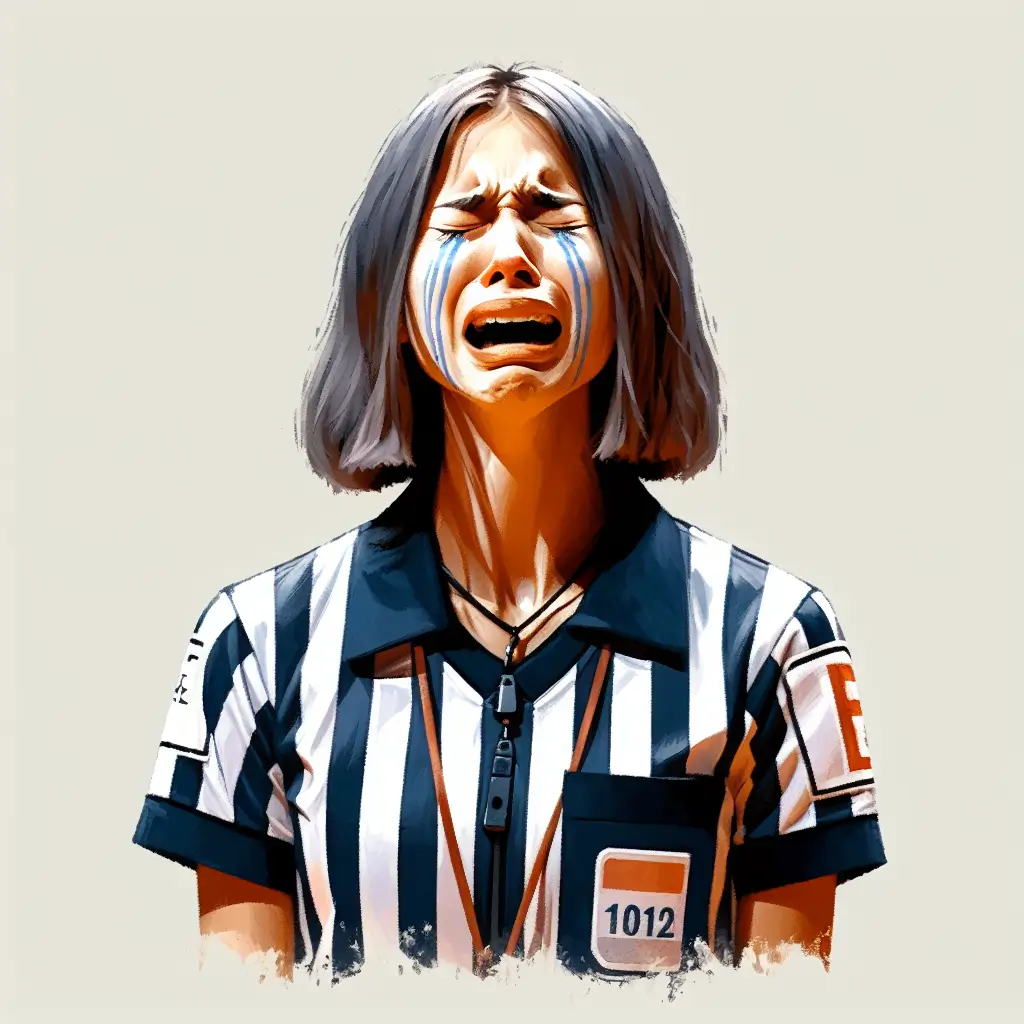 A screenshot of Free Avatar: Middle-Eastern Female High School Umpire Crying Avatar