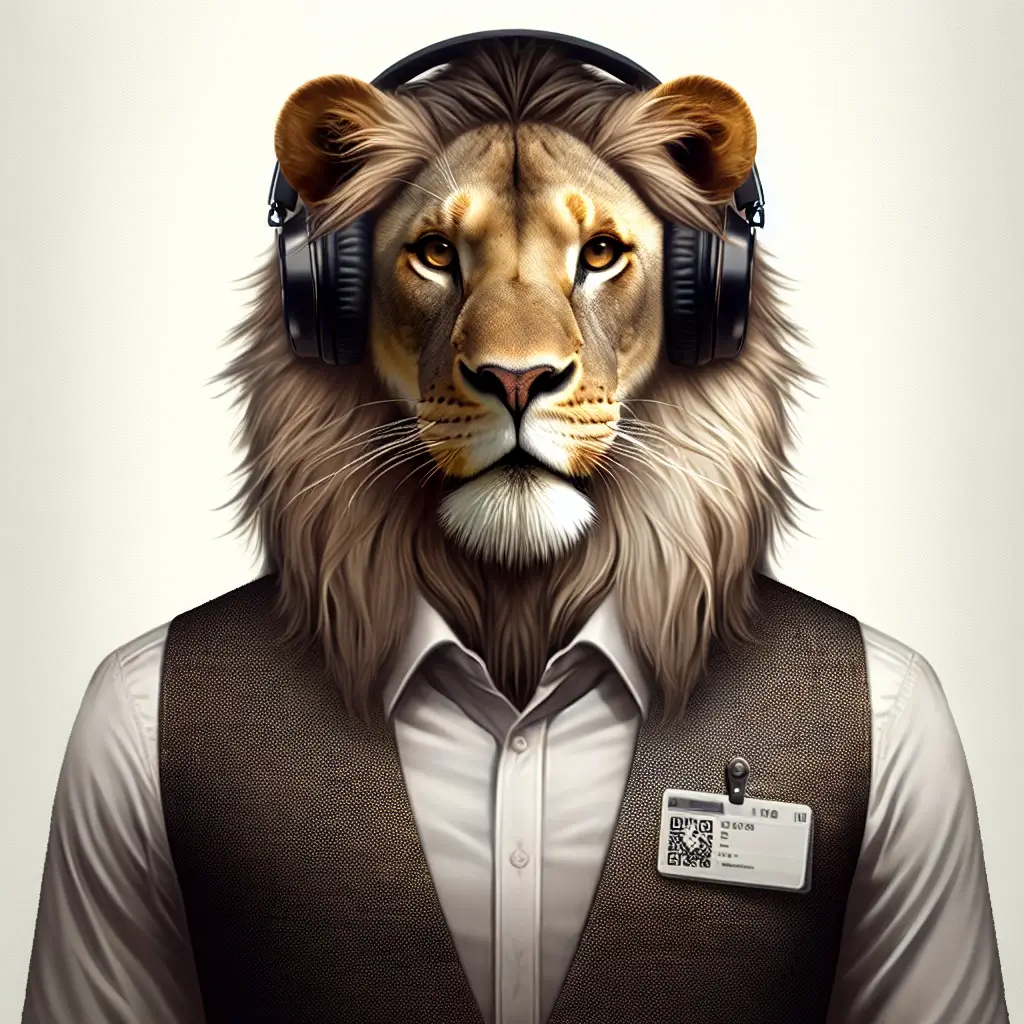 A screenshot of Free Avatar: Lion K-pop Retail Store Manager with Headphones