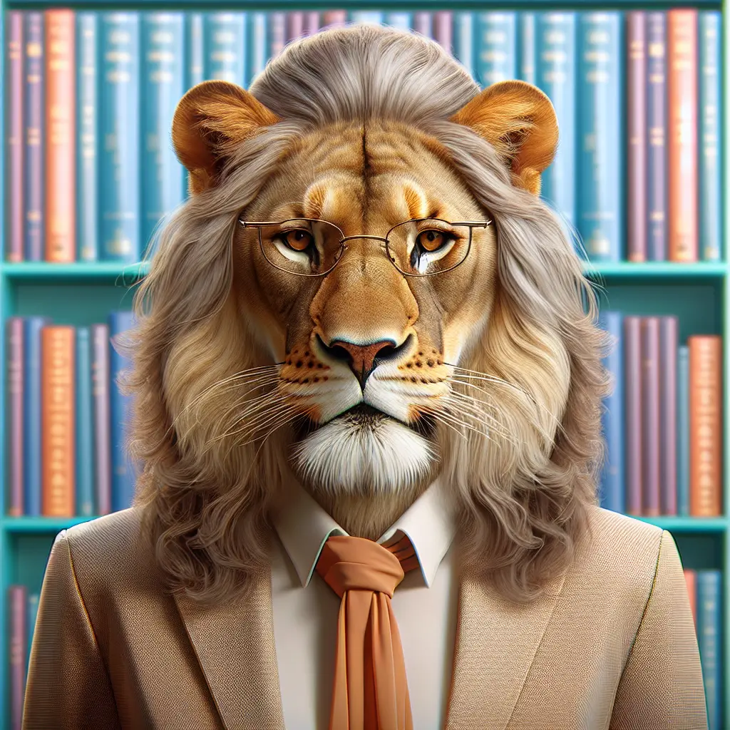 A screenshot of Free Avatar: Hyperrealistic Lion Librarian