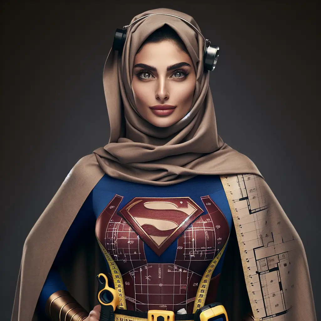 A screenshot of Free Avatar: Middle-Eastern Woman Superhero Interior Designer