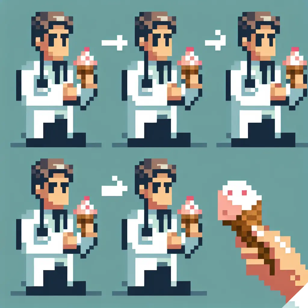 A screenshot of Free Avatar: AI Generated 8-bit Pixel Physician Eating Ice Cream