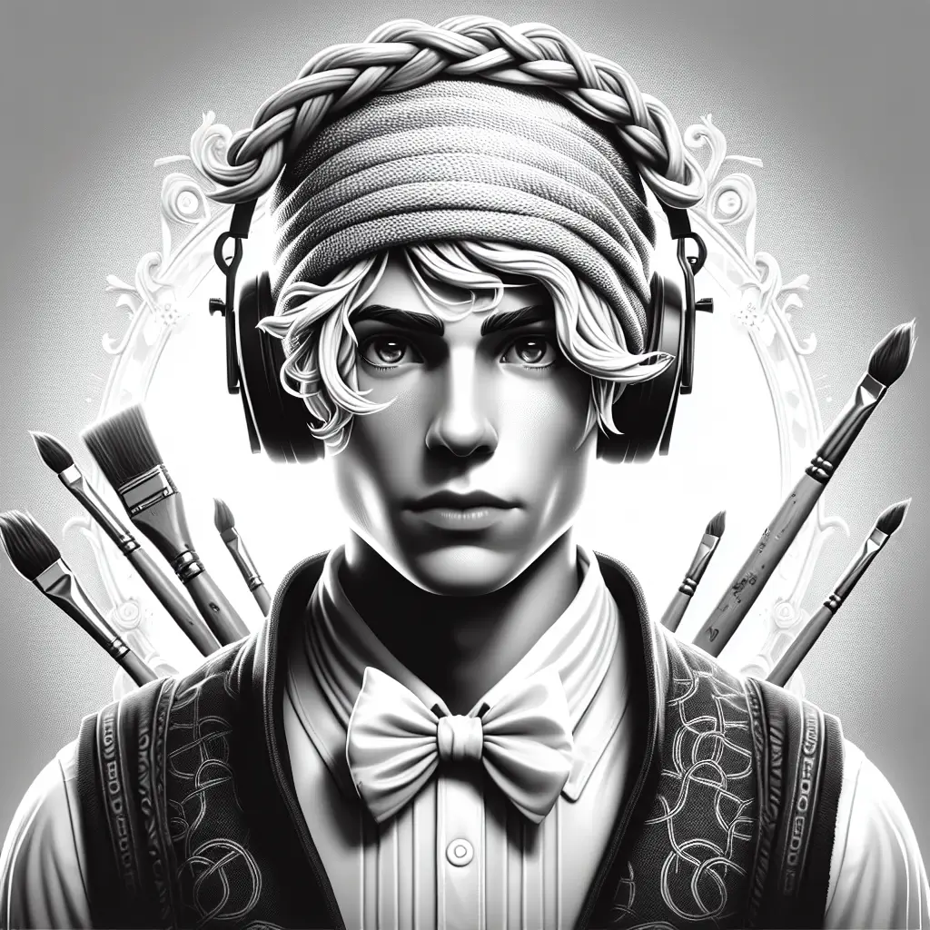 A screenshot of Free Avatar: Monochromatic Painter Avatar - Pretzel