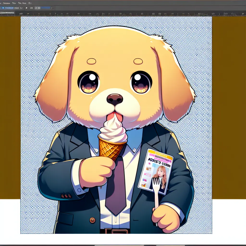 A screenshot of Free Avatar: Anime-style Puppy Advertising Sales Agent Eating Ice Cream