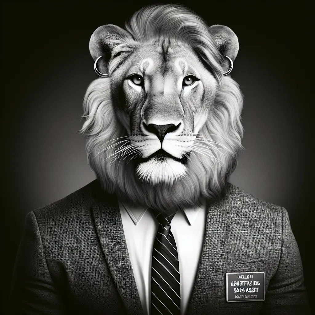 A screenshot of Free Avatar: Lion Advertising Sales Agent with Earrings