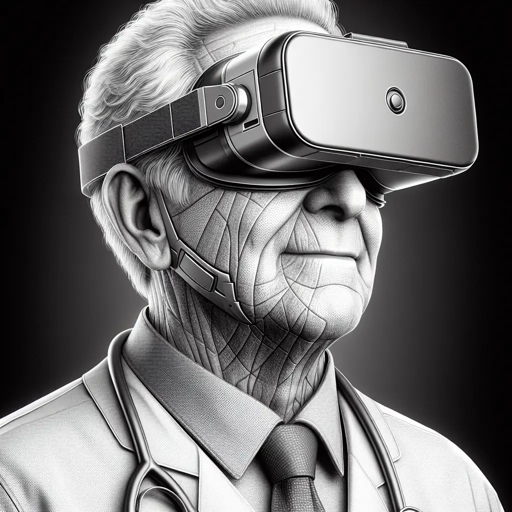 A screenshot of Free Avatar: Elderly Caucasian Medical Assistant with VR Headset