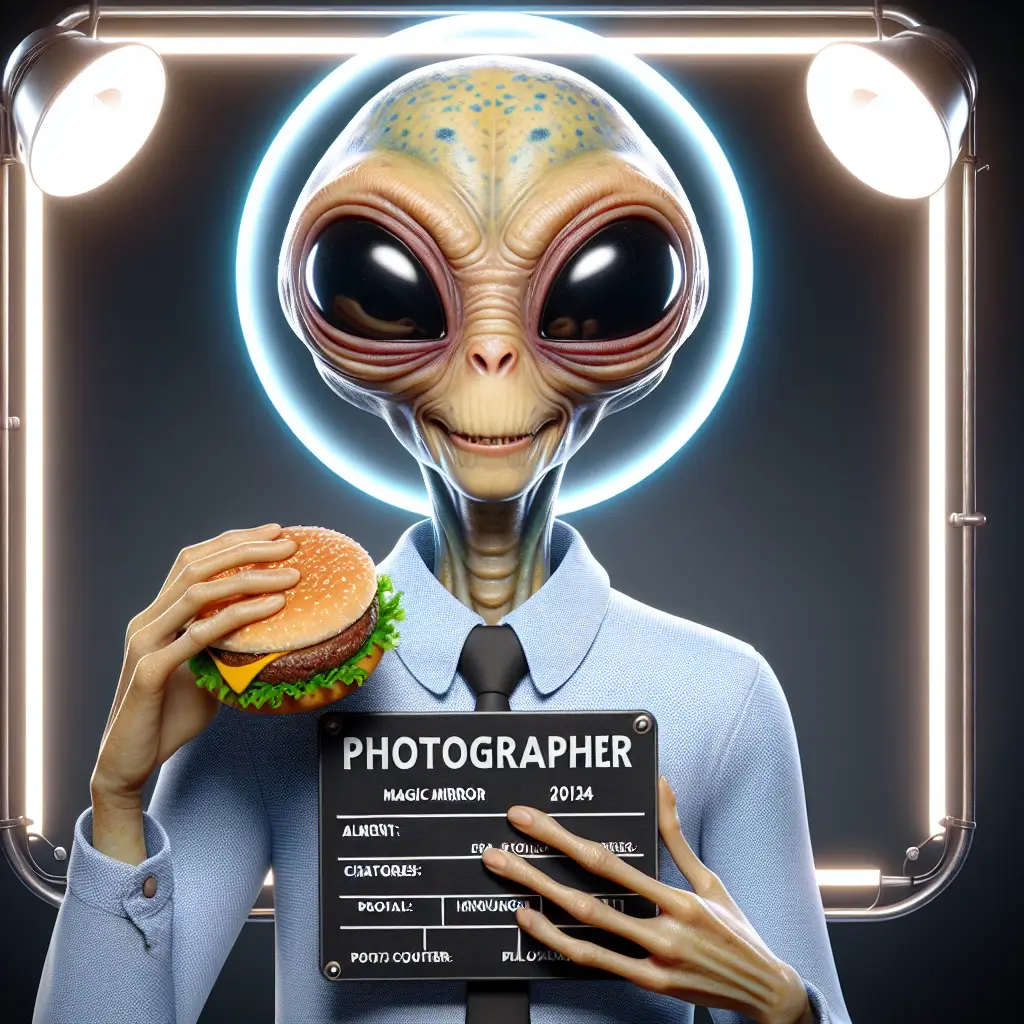 A screenshot of Free Avatar: Alien Photographer Eating a Hamburger