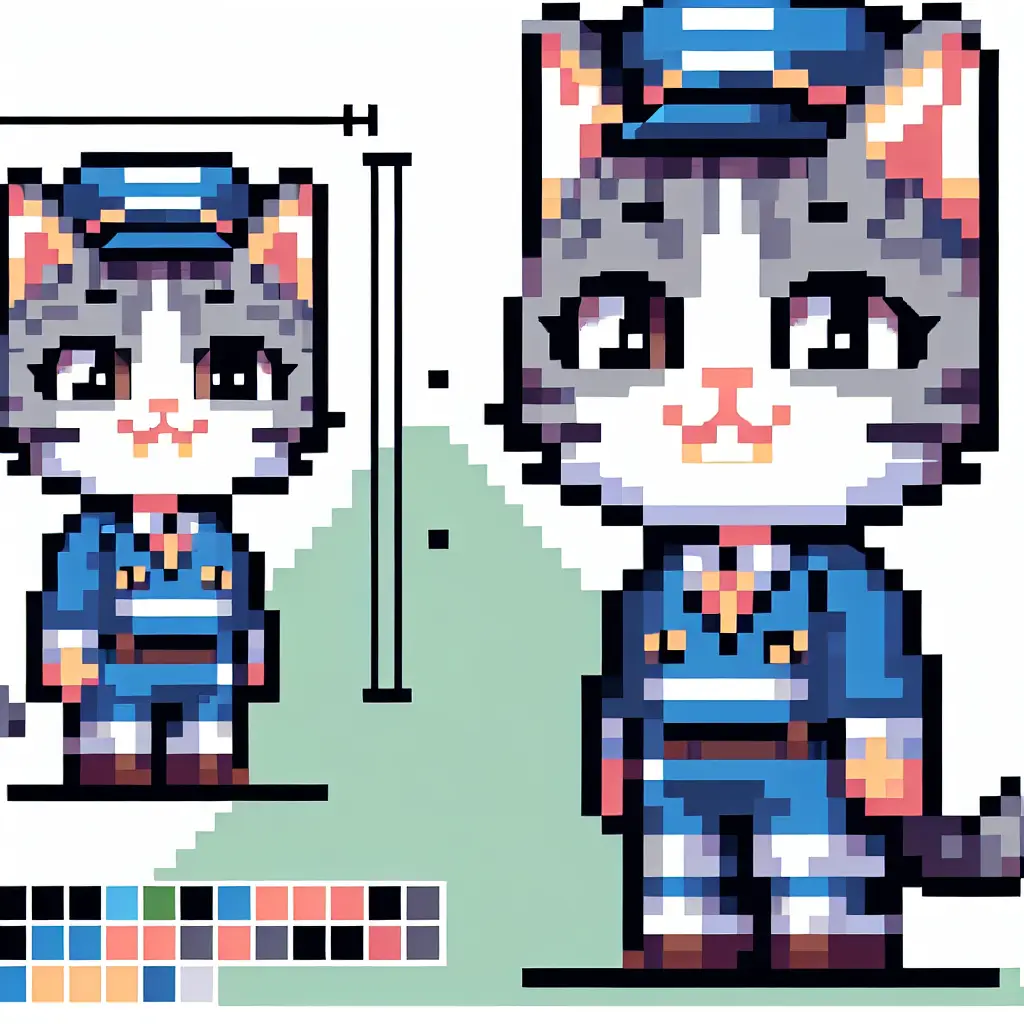 A screenshot of Free Avatar: Pixel Art Kitten Railroad Worker