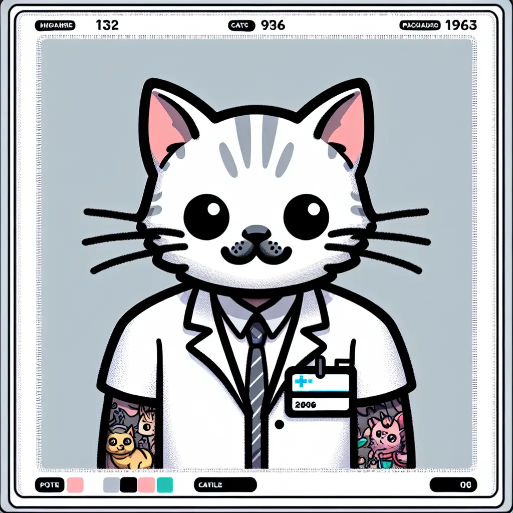 A screenshot of Free Avatar: Cartoon-Style Cat Pediatrician with Tattoos