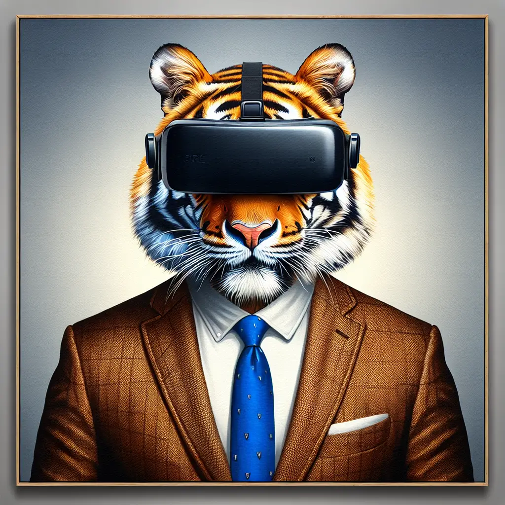 A screenshot of Free Avatar: Tiger Real Estate Agent with VR Headset