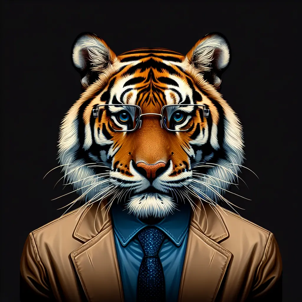 A screenshot of Free Avatar: AI Generated Hypereal Tiger Psychologist with Earrings