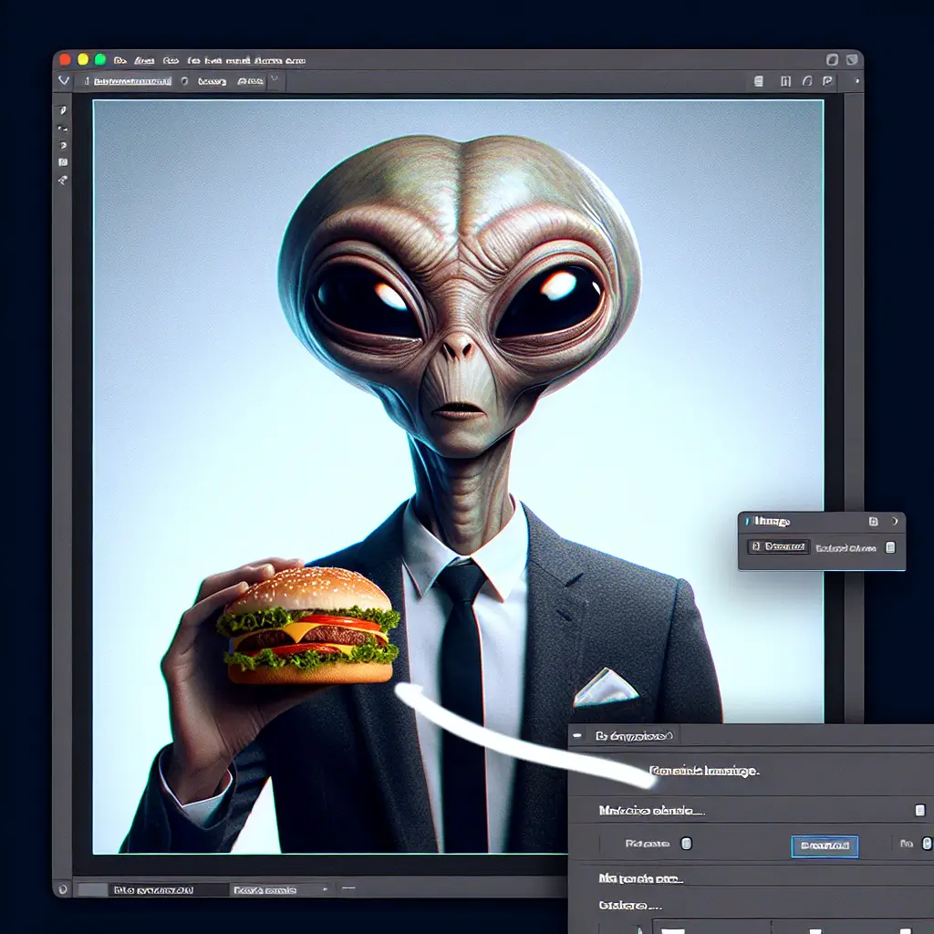 A screenshot of Free Avatar: Alien Real Estate Agent Eating Hamburger