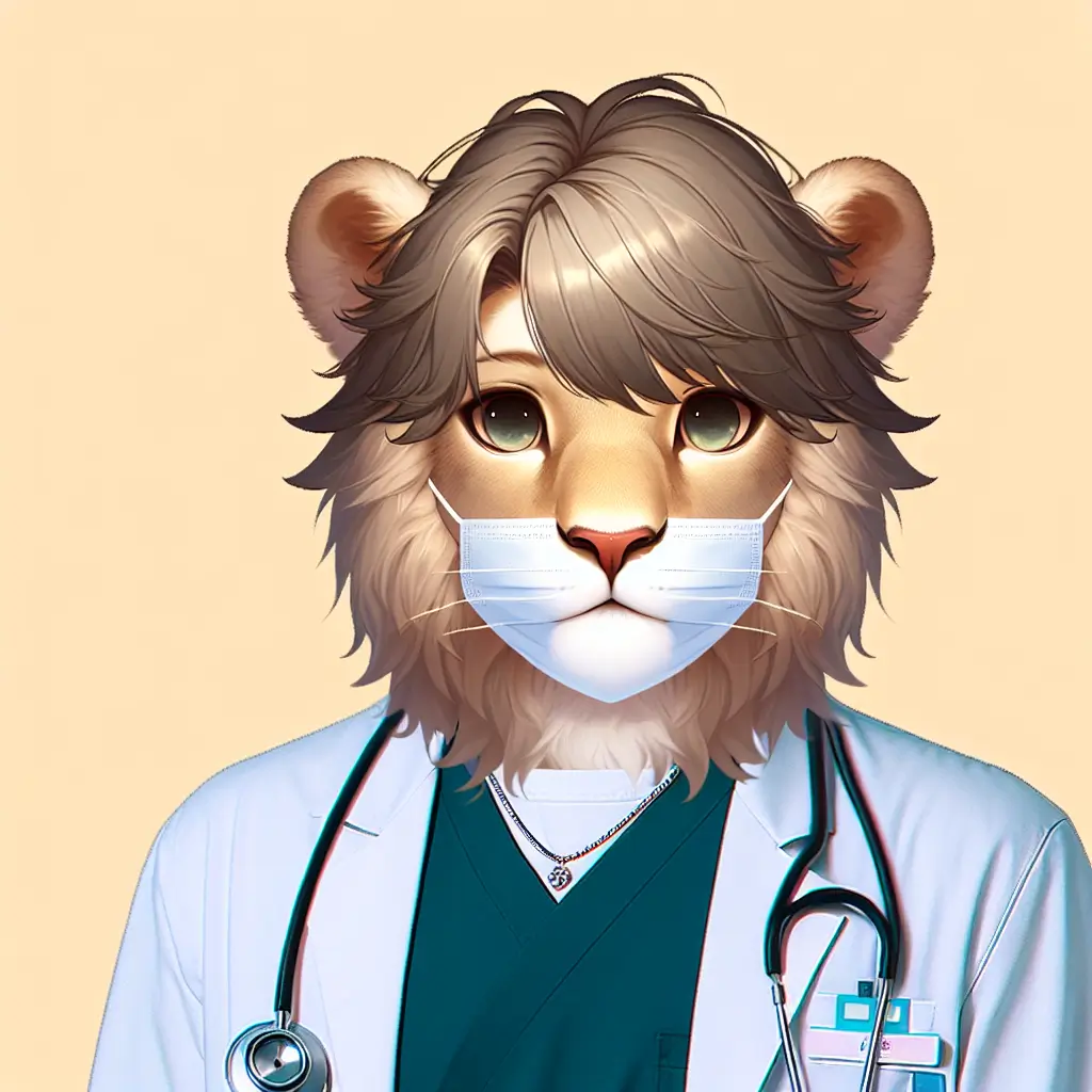 A screenshot of Free Avatar: K-Pop Style Lion Medical Assistant with Earrings