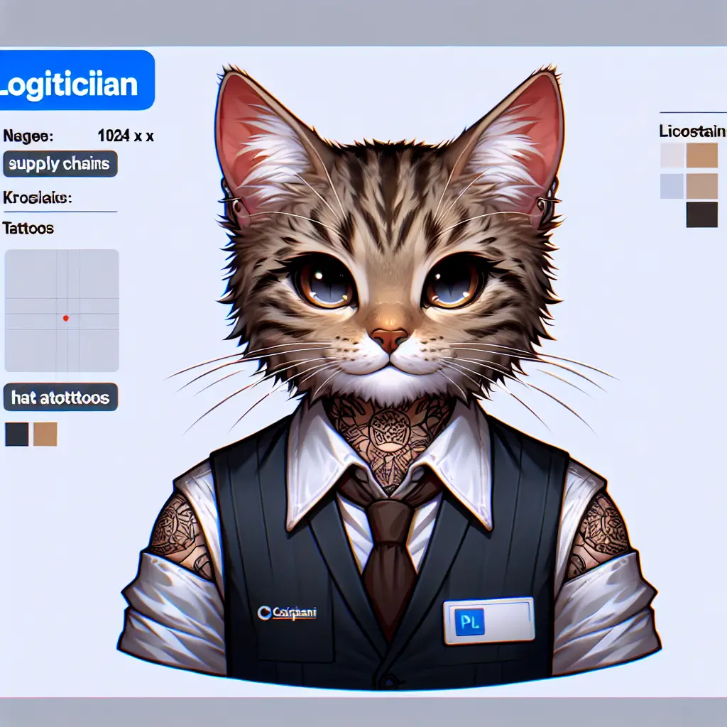 A screenshot of Free Avatar: Anime Style Logistician Kitten with Tattoos