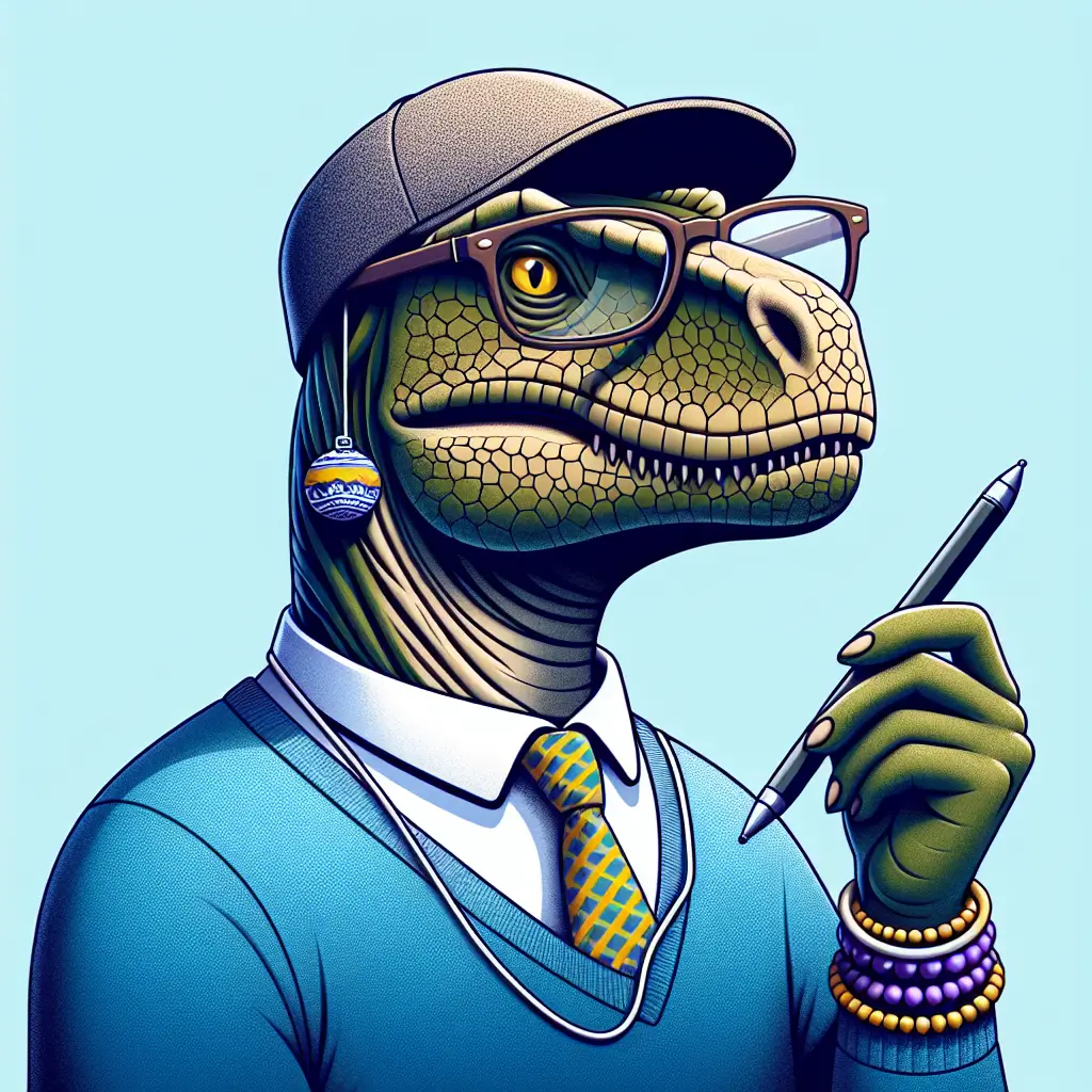 A screenshot of Free Avatar: Dinosaur Web Developer with Stylish Earrings