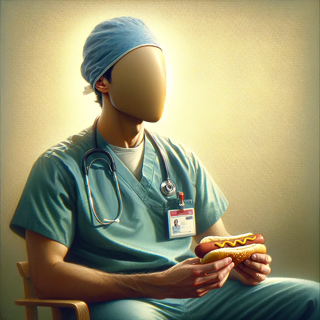 A screenshot of Free Avatar: Realistic Painting of Anesthesiologist Eating Hotdog