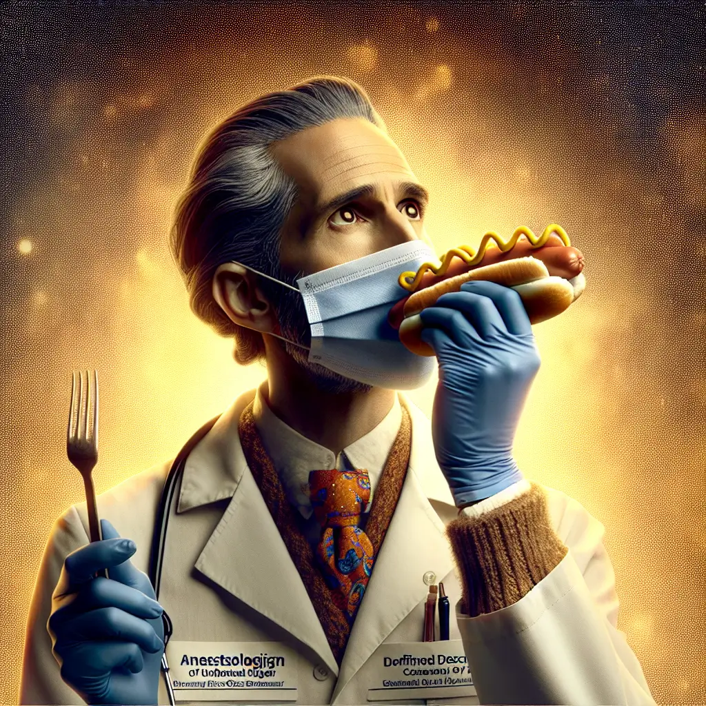 A screenshot of Free Avatar: Artsy Anesthesiologist Eating Hotdog