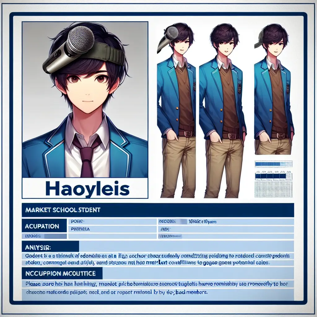 A screenshot of Free Avatar: Anime Style High School Market Research Analyst with Unique Touch