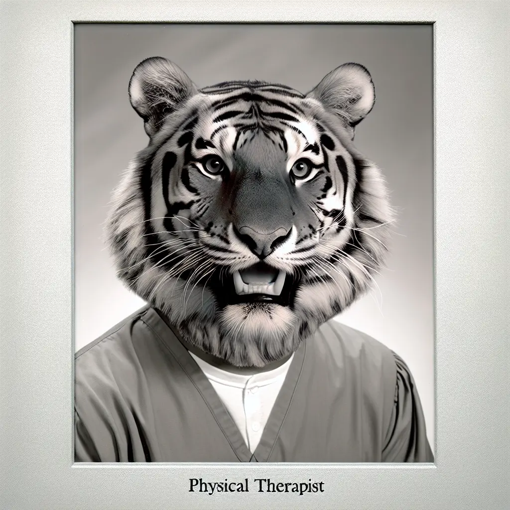 A screenshot of Free Avatar: Smiling Tiger Physical Therapist AI Generated Avatar