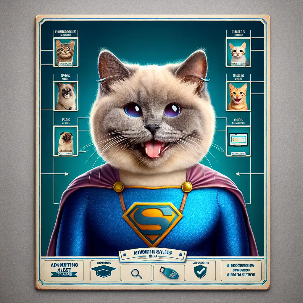 A screenshot of Free Avatar: Smiling Cat Superhero Advertising Sales Agent