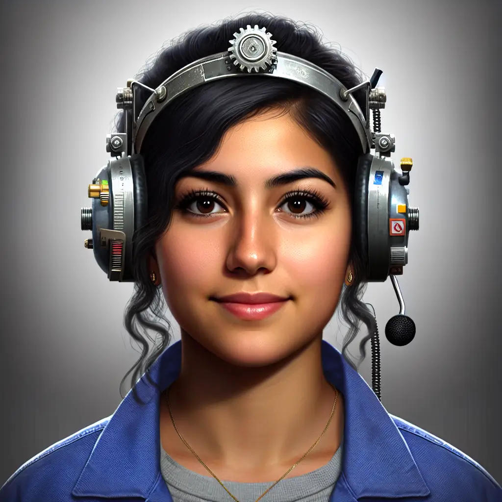 A screenshot of Free Avatar: Yearbook-Style Hispanic Woman Mechanical Engineer K-Pop Star Avatar