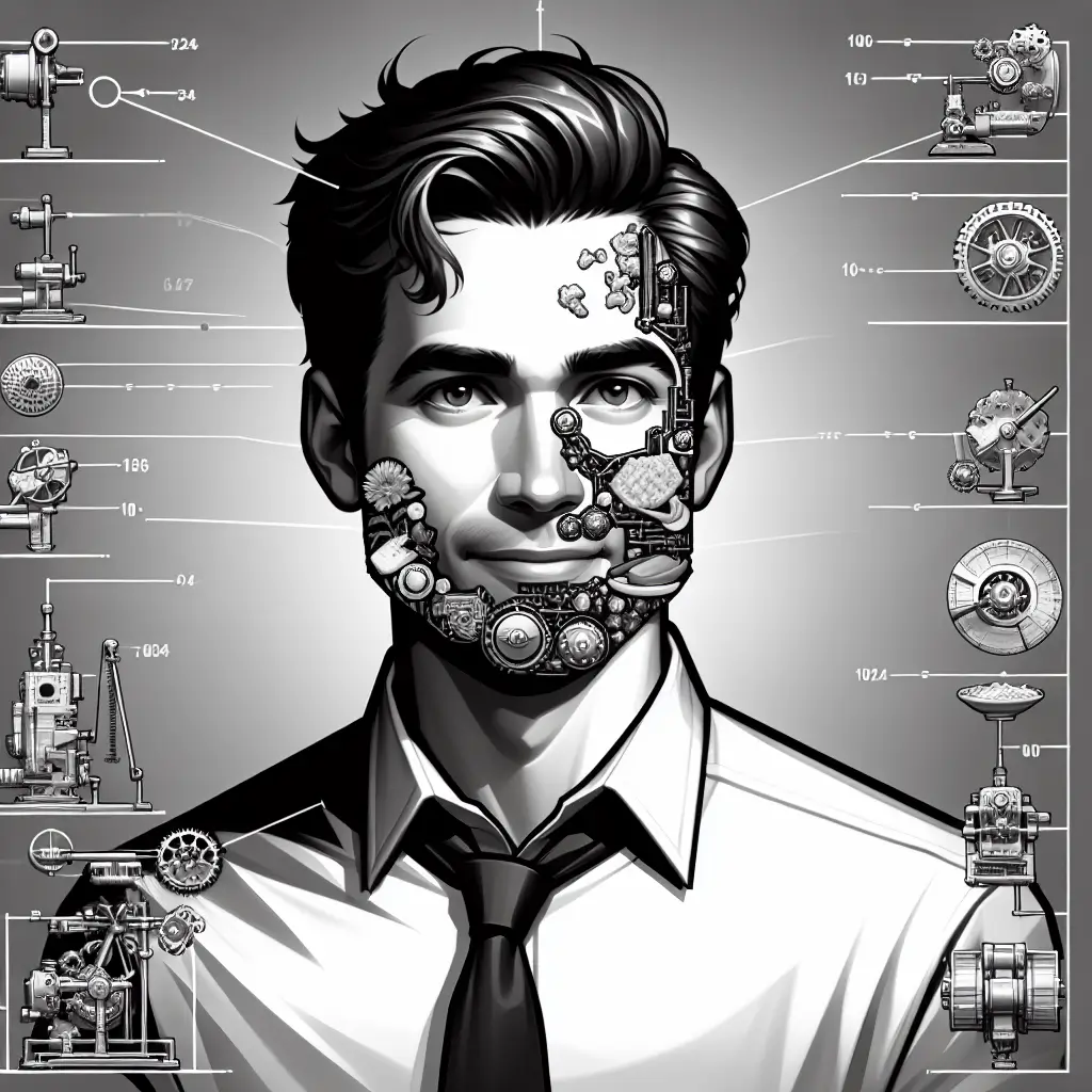 A screenshot of Free Avatar: Mechanical Engineer Man with Food on Face