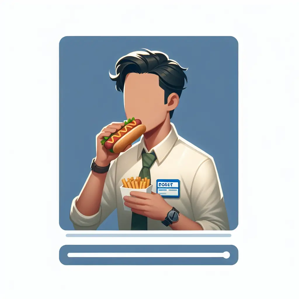 A screenshot of Free Avatar: Social Worker Eating Hotdog