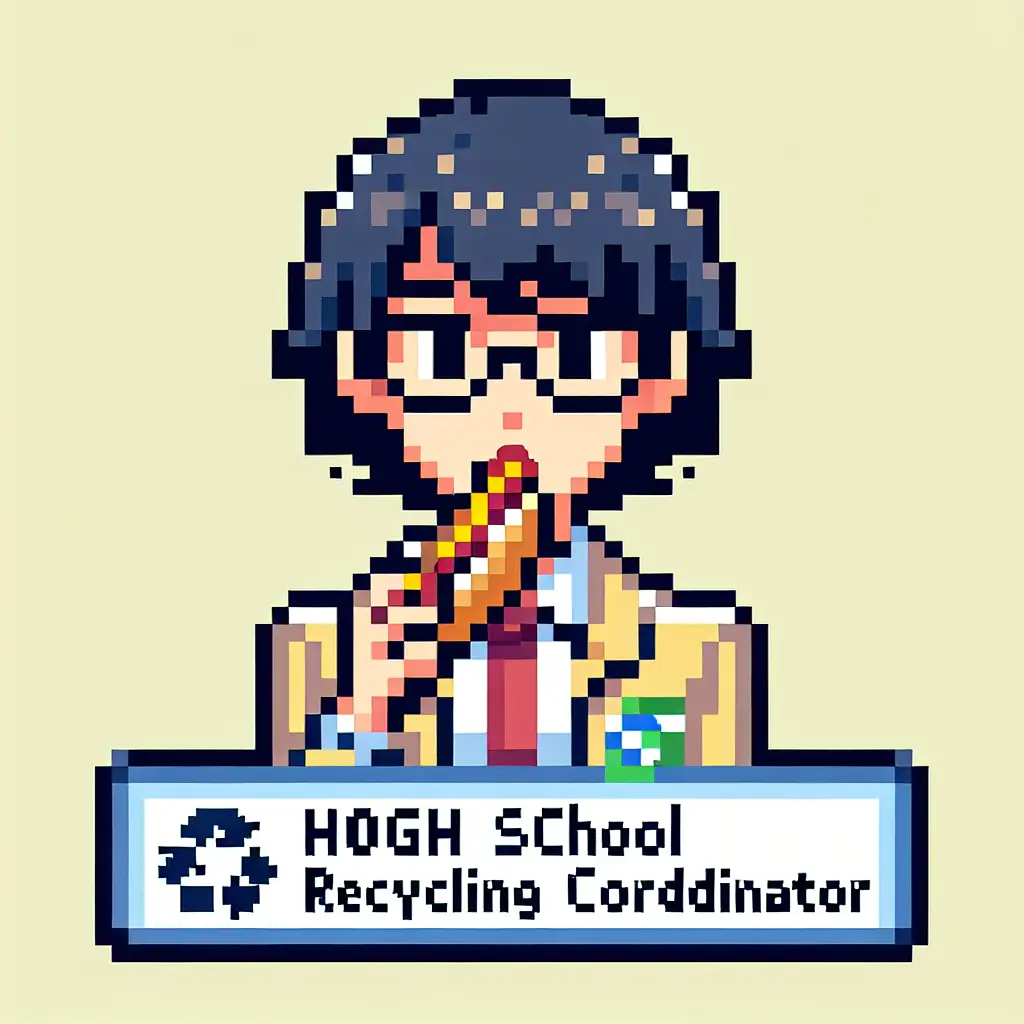 A screenshot of Free Avatar: High School Student Recycling Coordinator Eating Hotdog