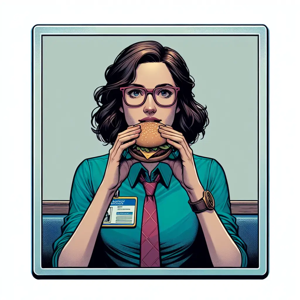 A screenshot of Free Avatar: Occupational Health Specialist Eating a Hamburger