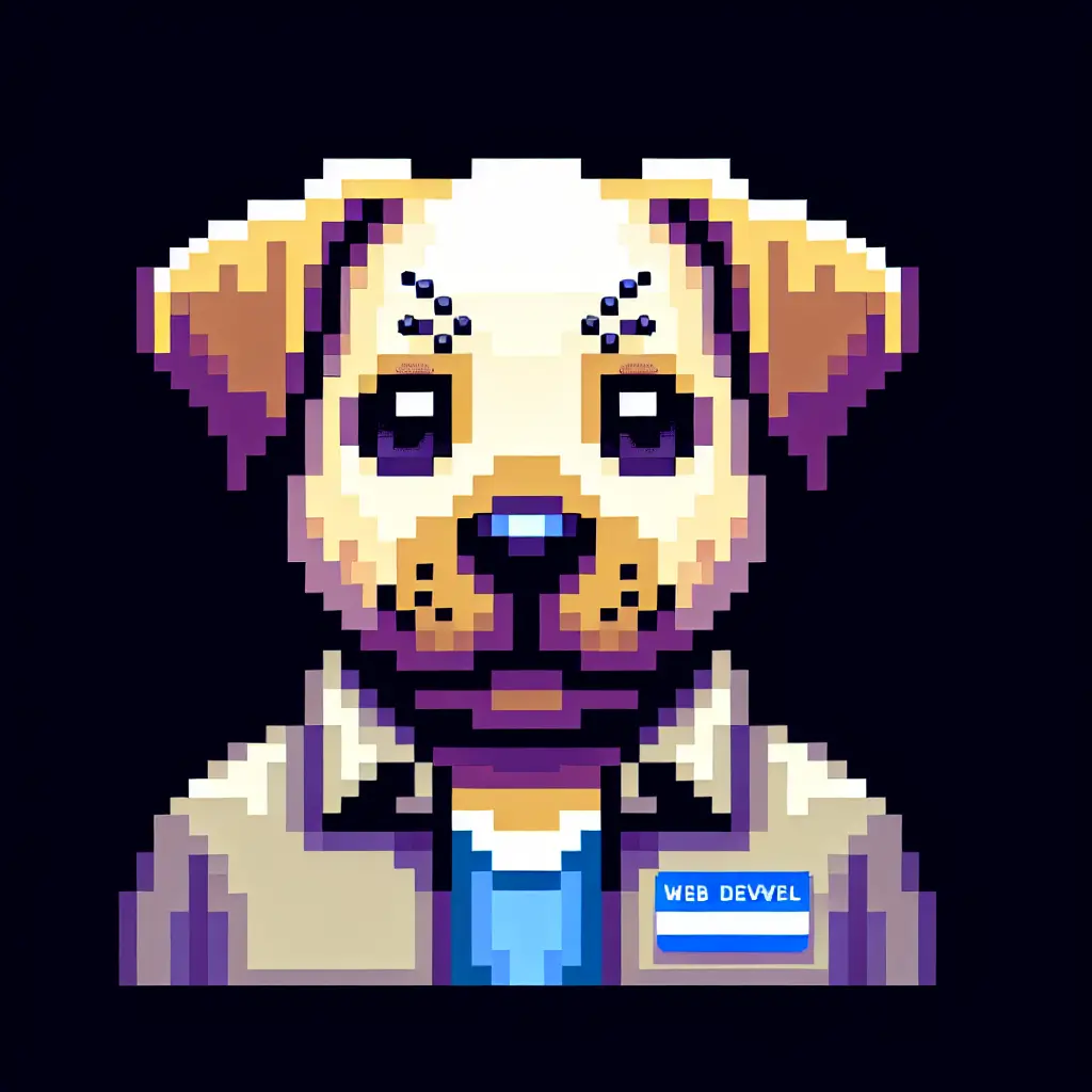 A screenshot of Free Avatar: 8-bit Style Puppy Web Developer AI Avatar