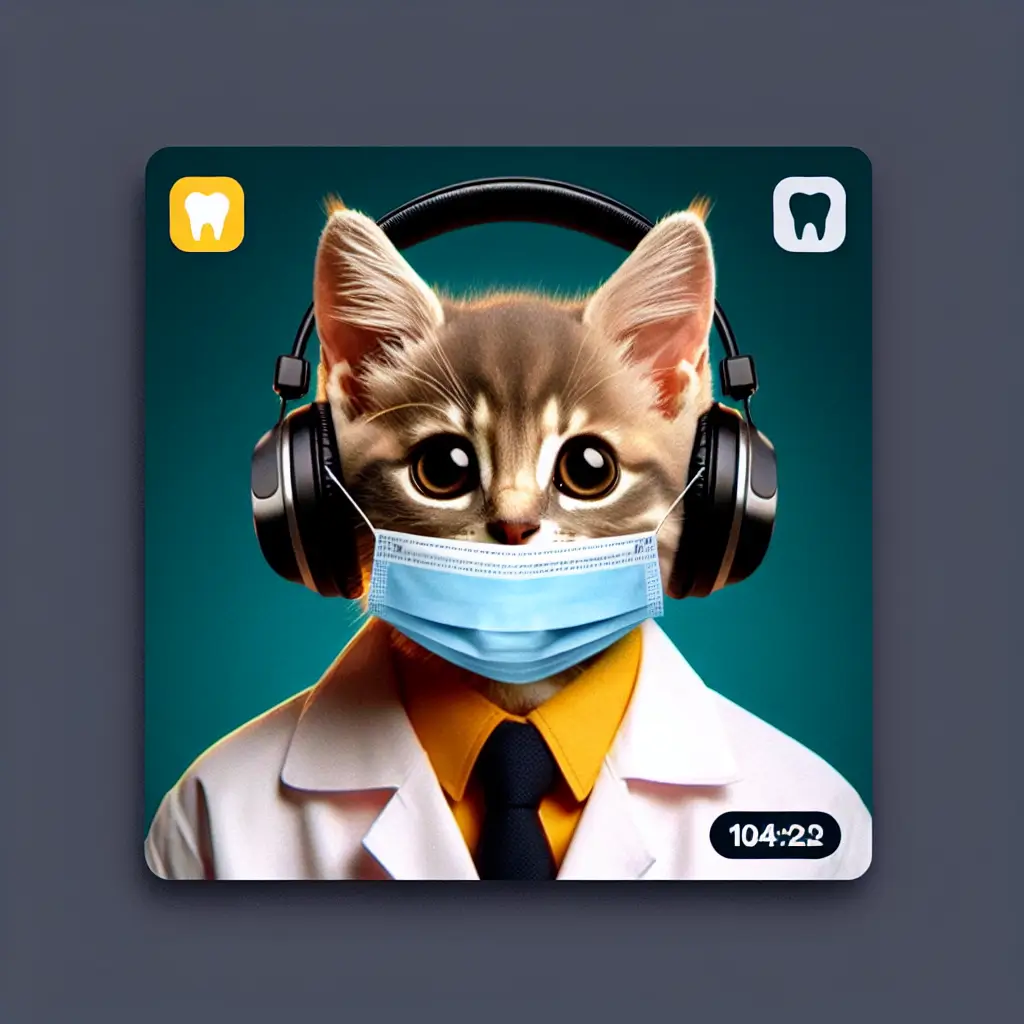 A screenshot of Free Avatar: Professional Dentist Kitten with Headphones