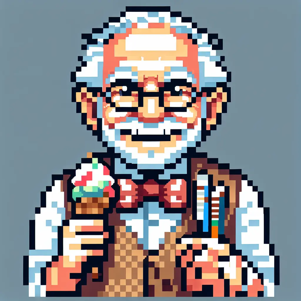 A screenshot of Free Avatar: Elderly Caucasian High School Teacher Enjoying Ice Cream