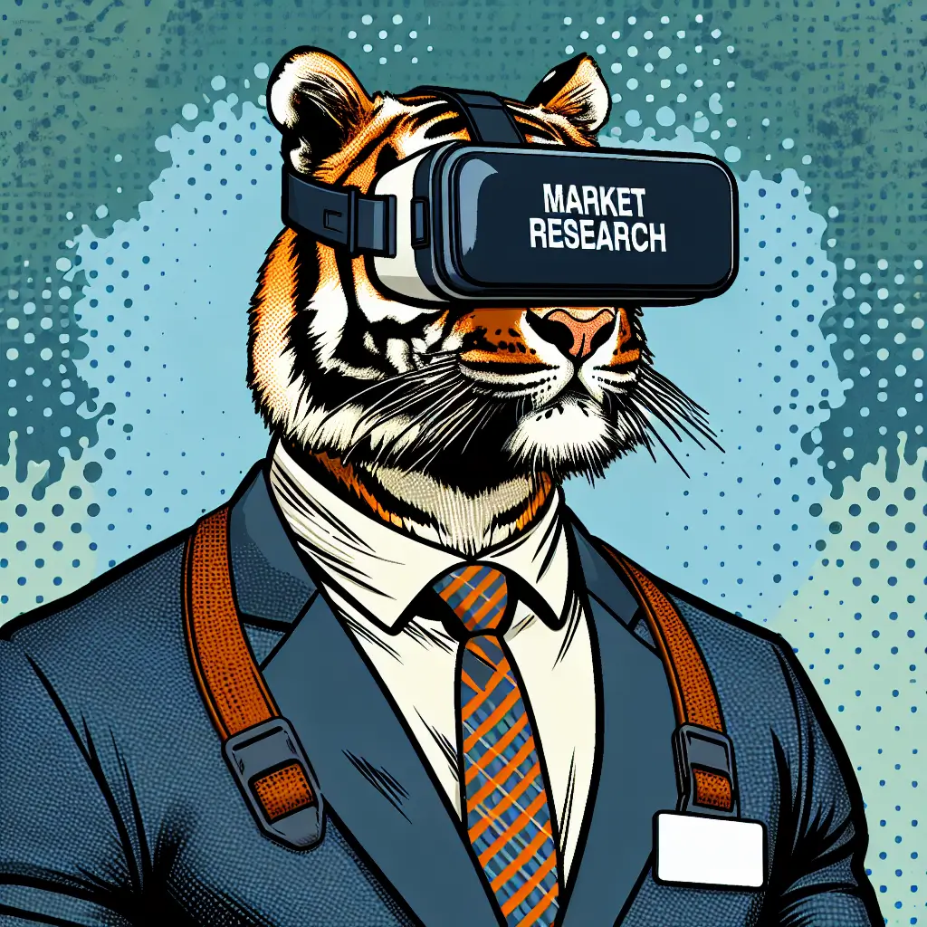 A screenshot of Free Avatar: Tiger Market Research Analyst with VR Headset