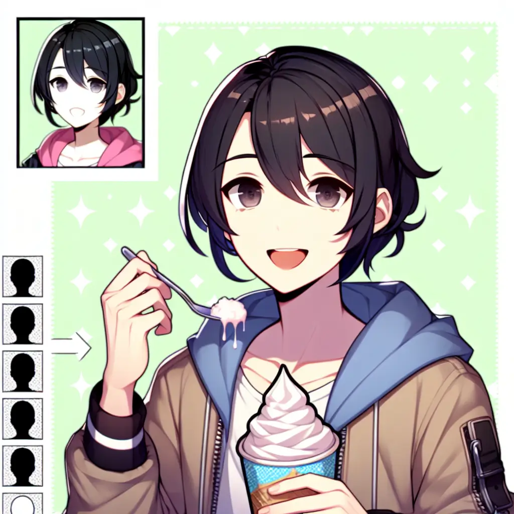 A screenshot of Free Avatar: Teenager Dentist Anime Style Eating Ice Cream Portrait