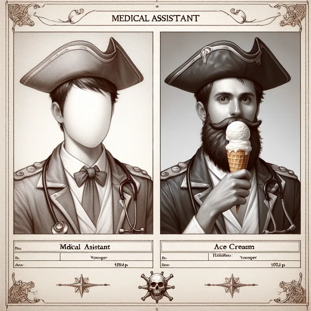 A screenshot of Free Avatar: Fantasy Pirate Medical Assistant Eating Ice Cream