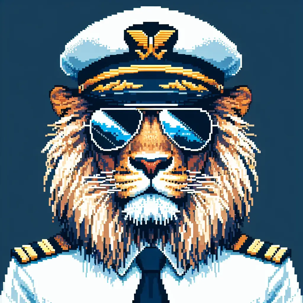 A screenshot of Free Avatar: 8-bit Lion Pilot with Sunglasses